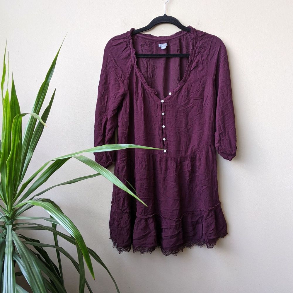 Aerie Maroon Button Down Peasant Mini Dress size M
